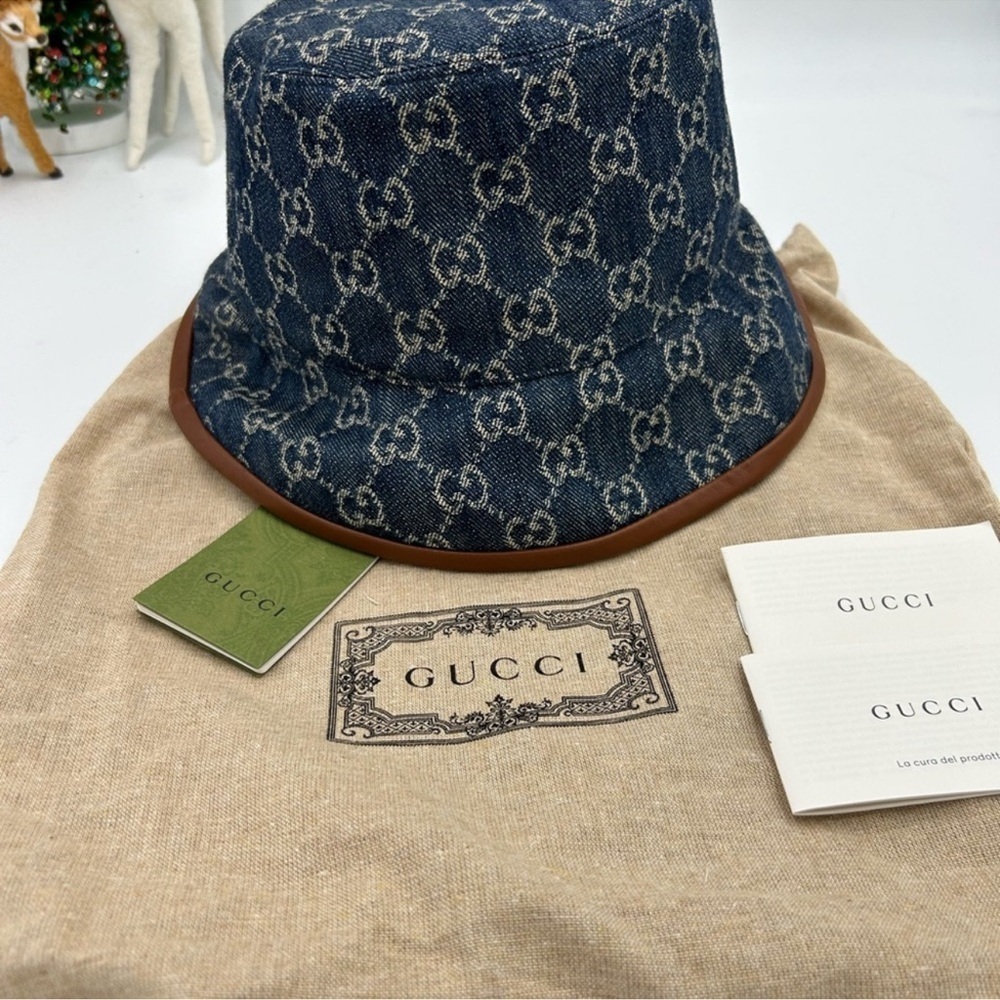 Men’s Gucci, blue denim bucket, hat, size large made in Italy - Picture 3 of 8